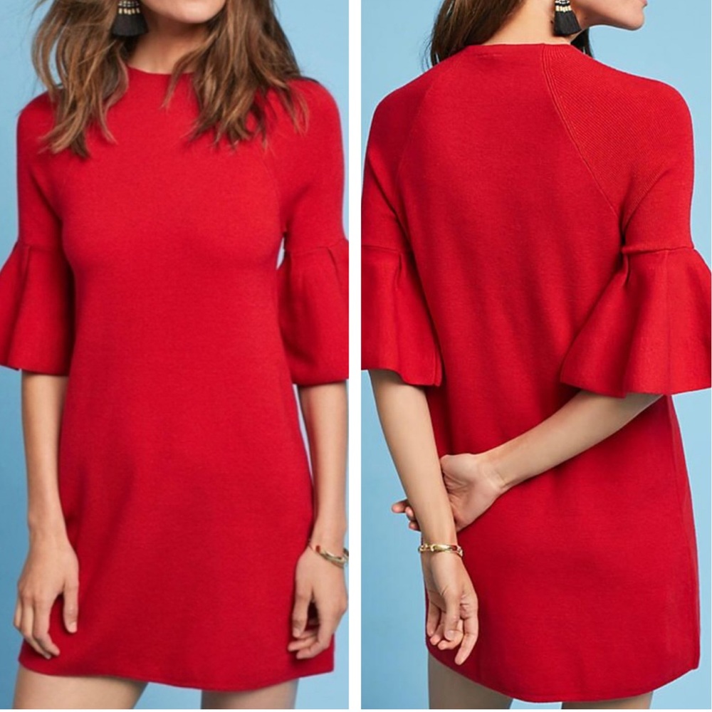 Anthropologie Ruffle-Sleeve Mock Neck Tunic
